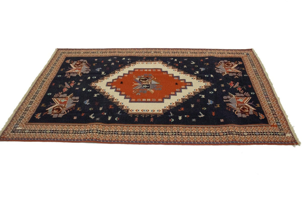 Navy Blue Tribal 4X7 Sumak Persian Rug