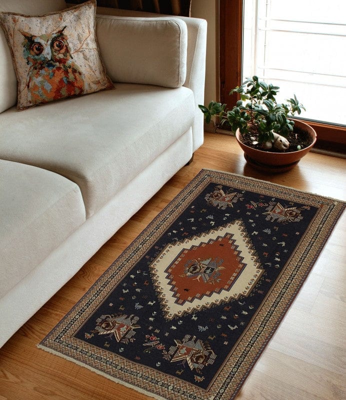 Navy Blue Tribal 4X7 Sumak Persian Rug