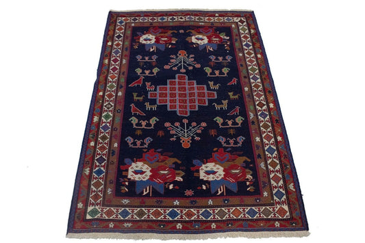 Navy Blue Tribal 4X6 Sumak Persian Rug