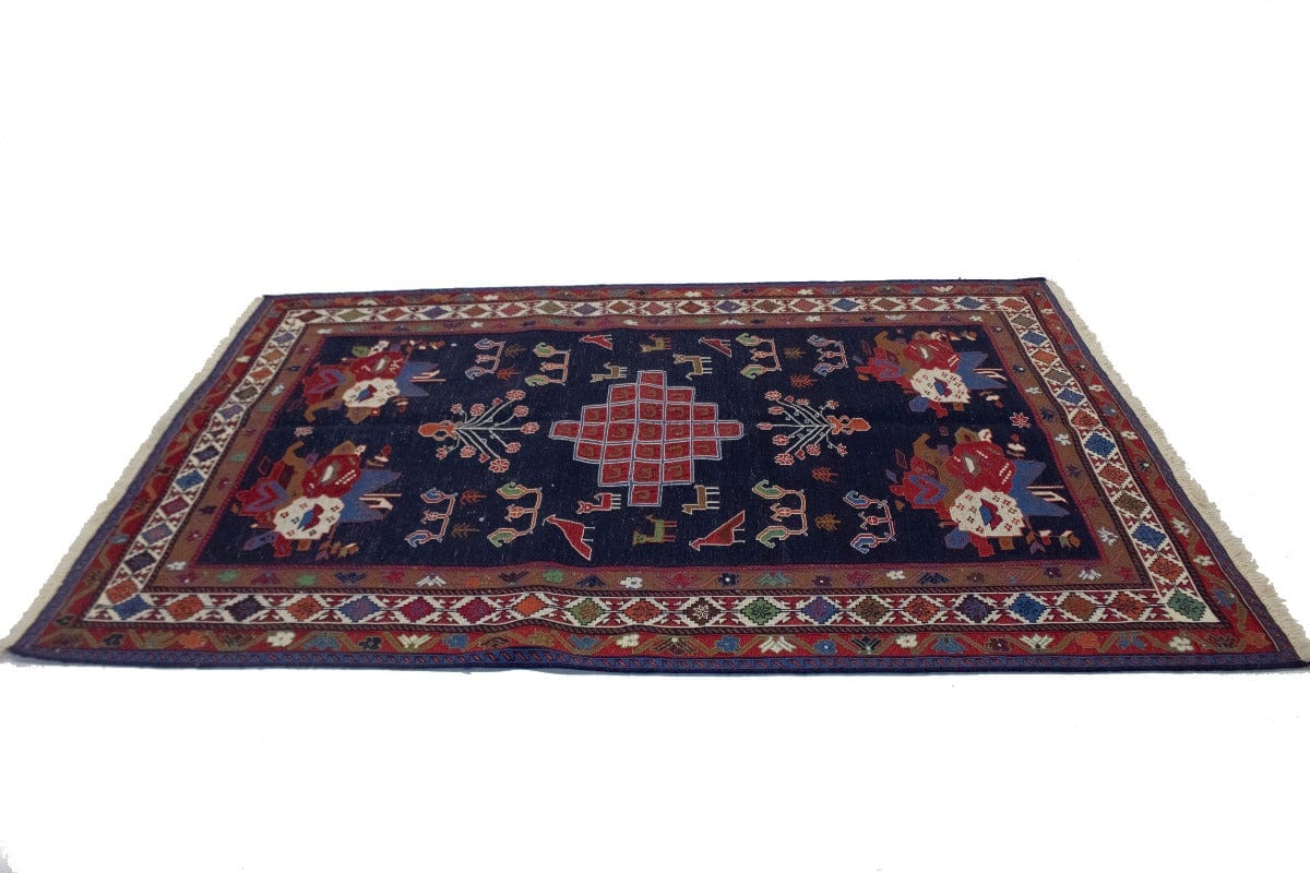 Navy Blue Tribal 4X6 Sumak Persian Rug