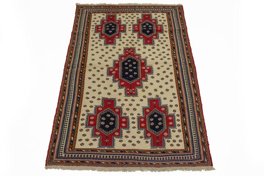 Cream Tribal 4X7 Sumak Persian Rug