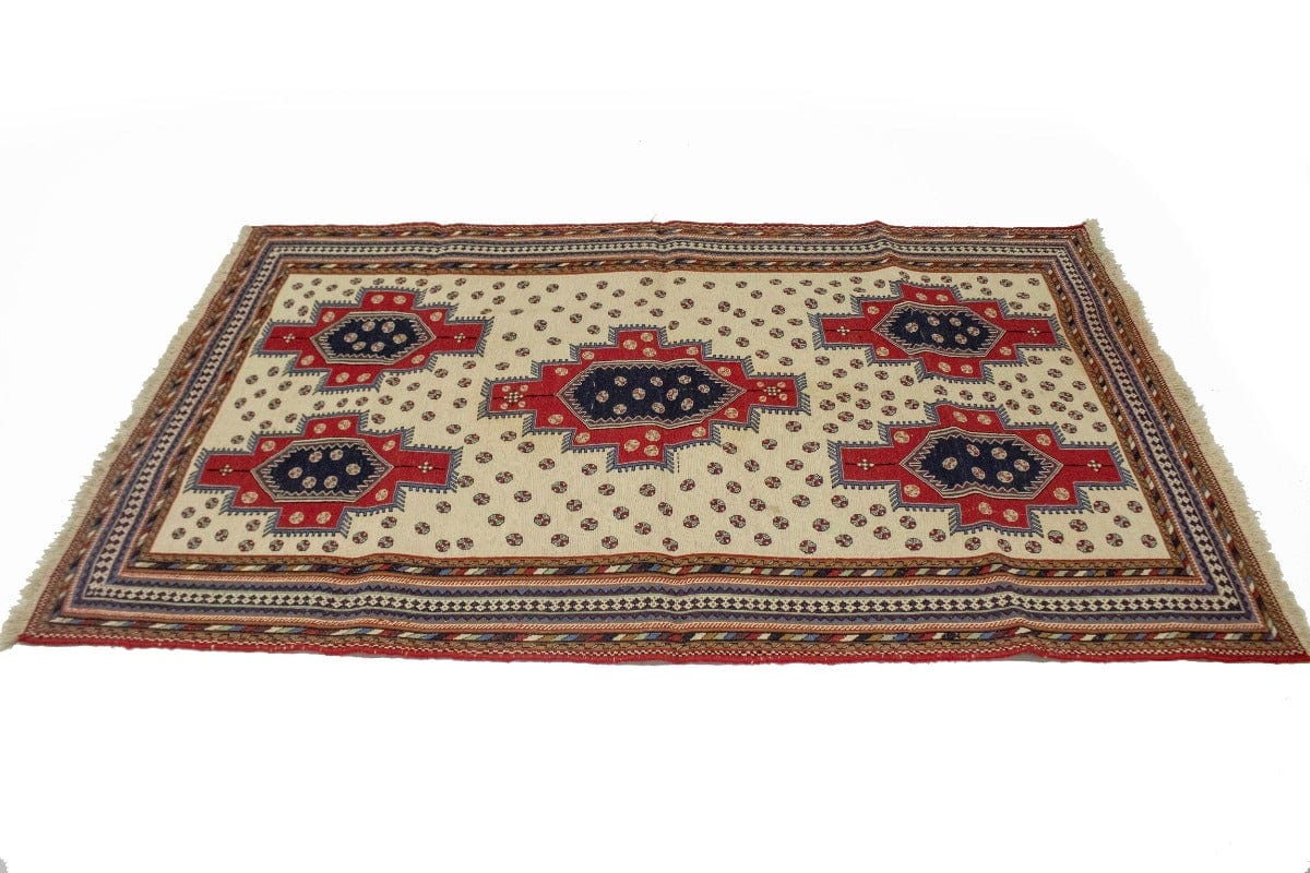 Cream Tribal 4X7 Sumak Persian Rug