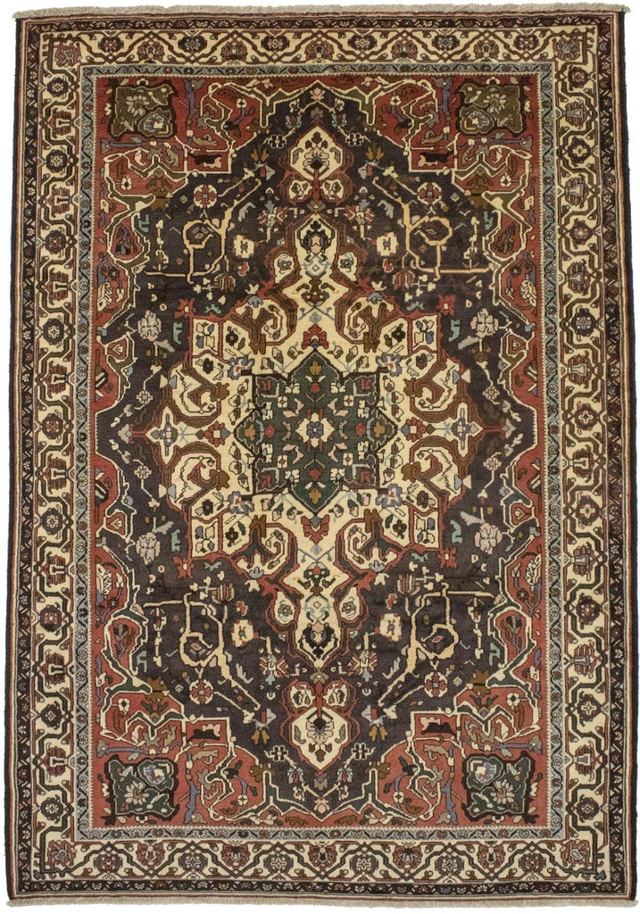 Vintage Dark Brown Floral 7X10 Bakhtiari Persian Rug