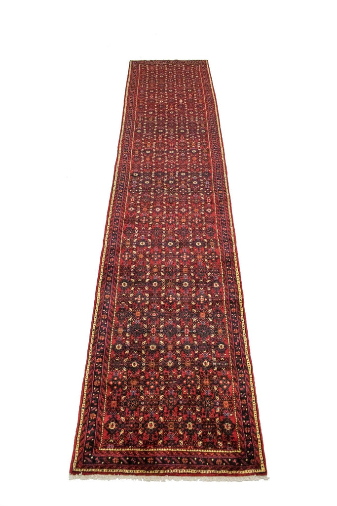 Vintage Red Tribal 4X17 Hossainabad Persian Runner Rug