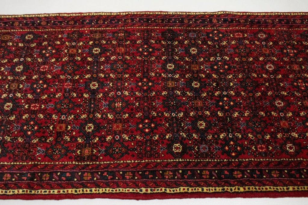 Vintage Red Tribal 4X17 Hossainabad Persian Runner Rug