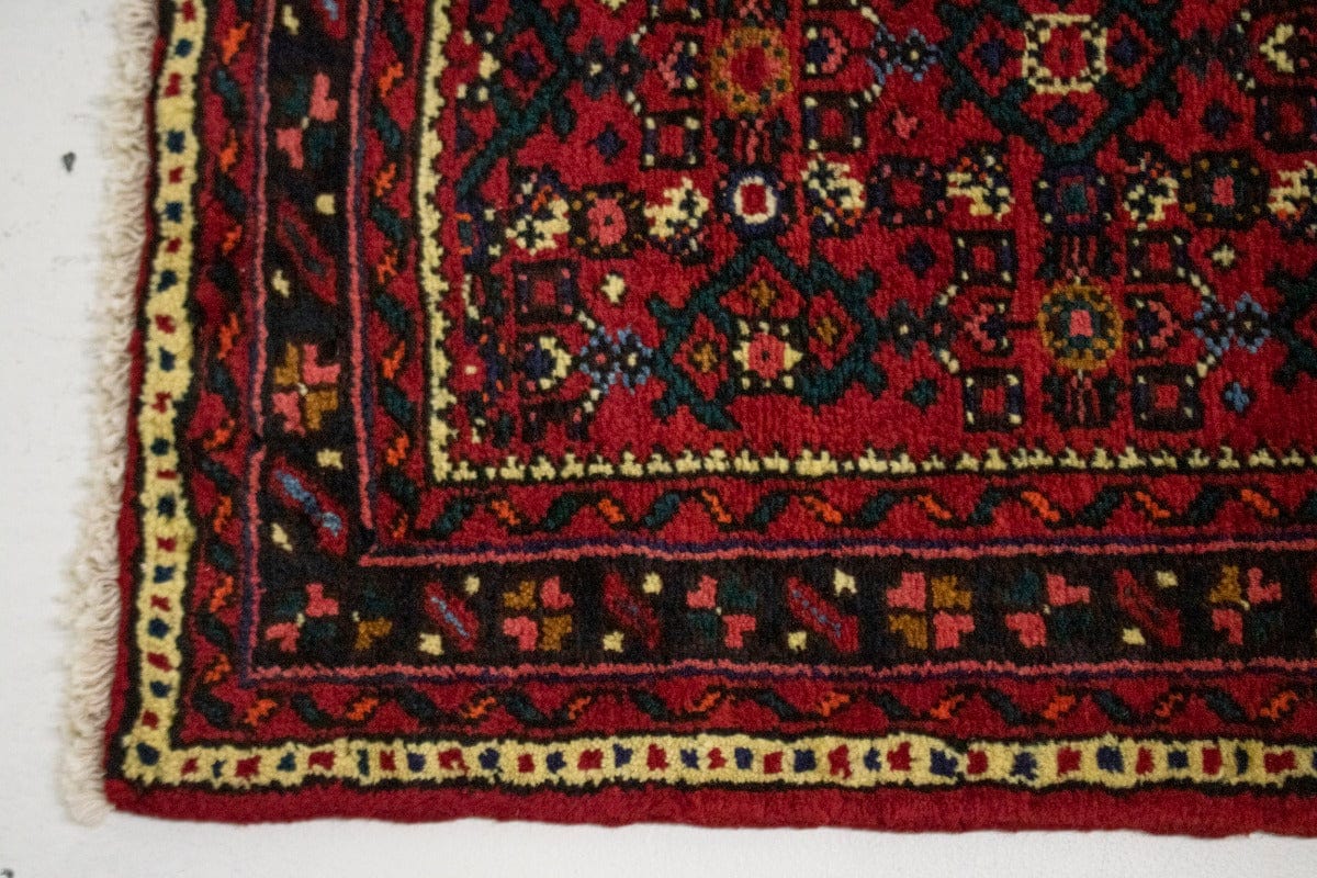 Vintage Red Tribal 4X17 Hossainabad Persian Runner Rug