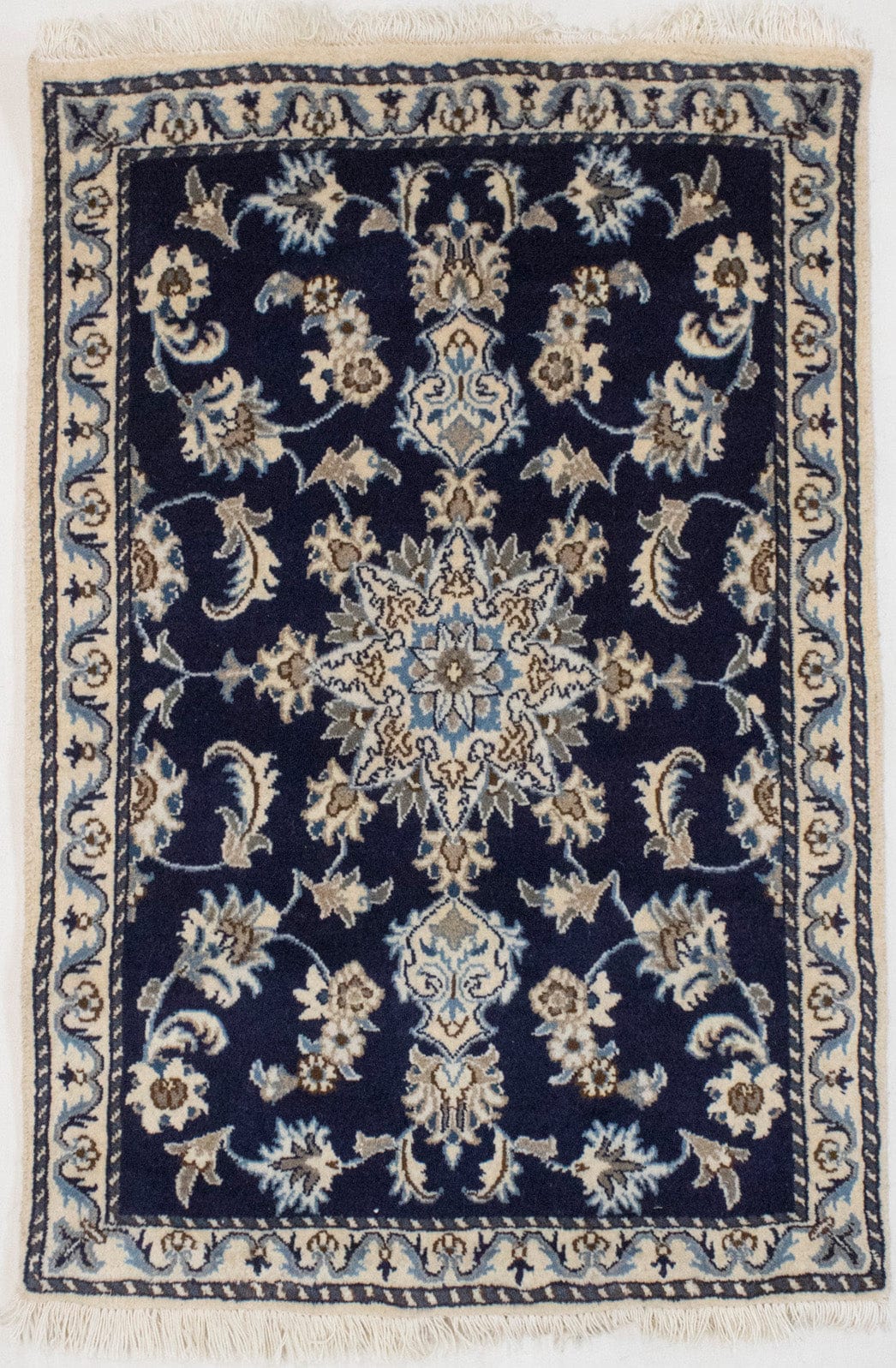 Navy Blue Floral 2'6X4 Nain Persian Rug