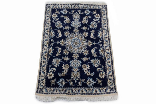 Navy Blue Floral 2'6X4 Nain Persian Rug