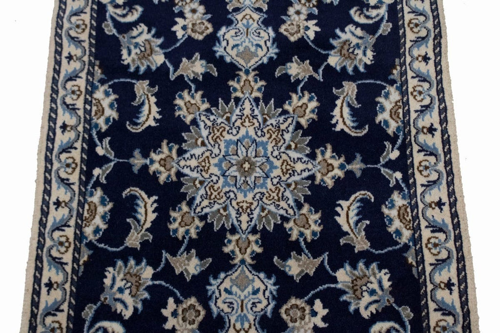 Navy Blue Floral 2'6X4 Nain Persian Rug