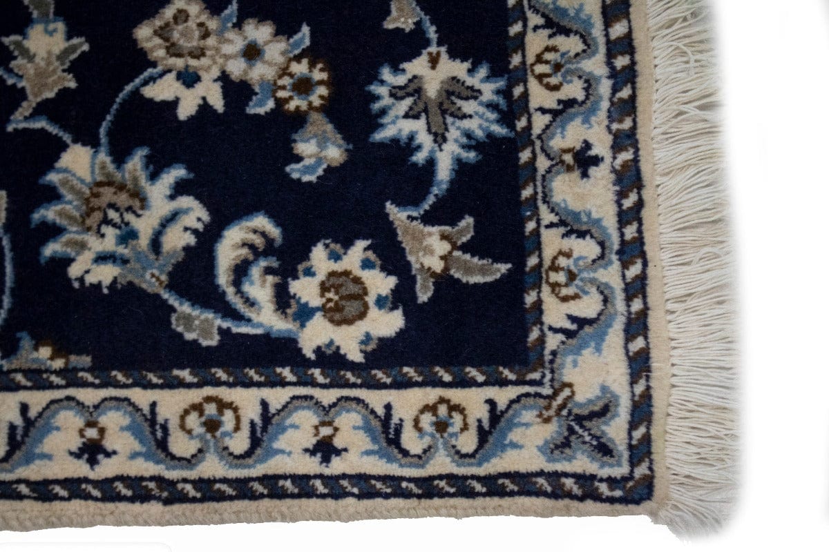 Navy Blue Floral 2'6X4 Nain Persian Rug