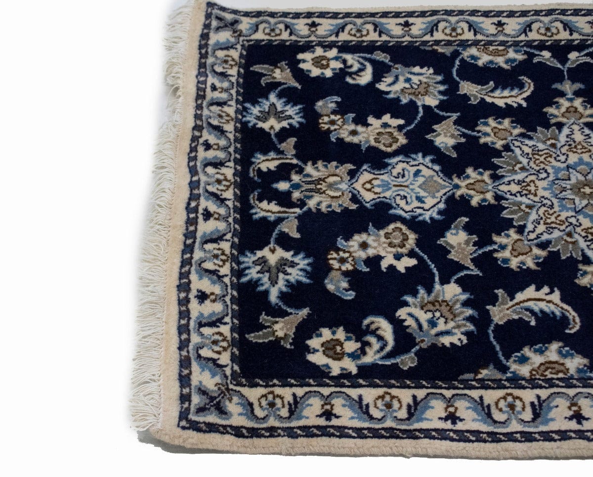 Navy Blue Floral 2'6X4 Nain Persian Rug