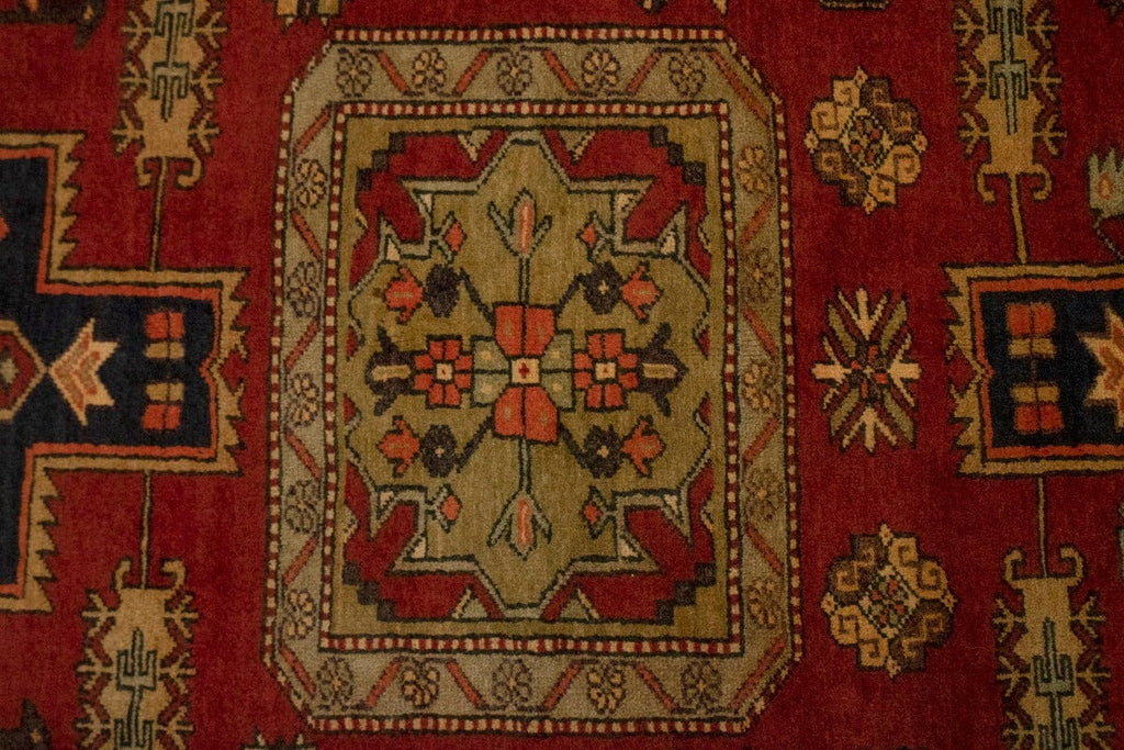 Vintage Red Geometric 4X11 Ardebil Persian Runner Rug