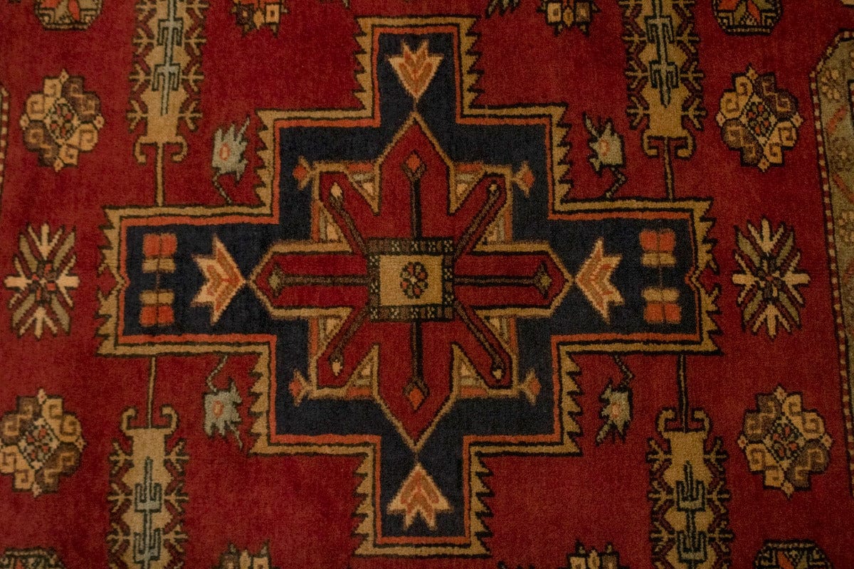 Vintage Red Geometric 4X11 Ardebil Persian Runner Rug