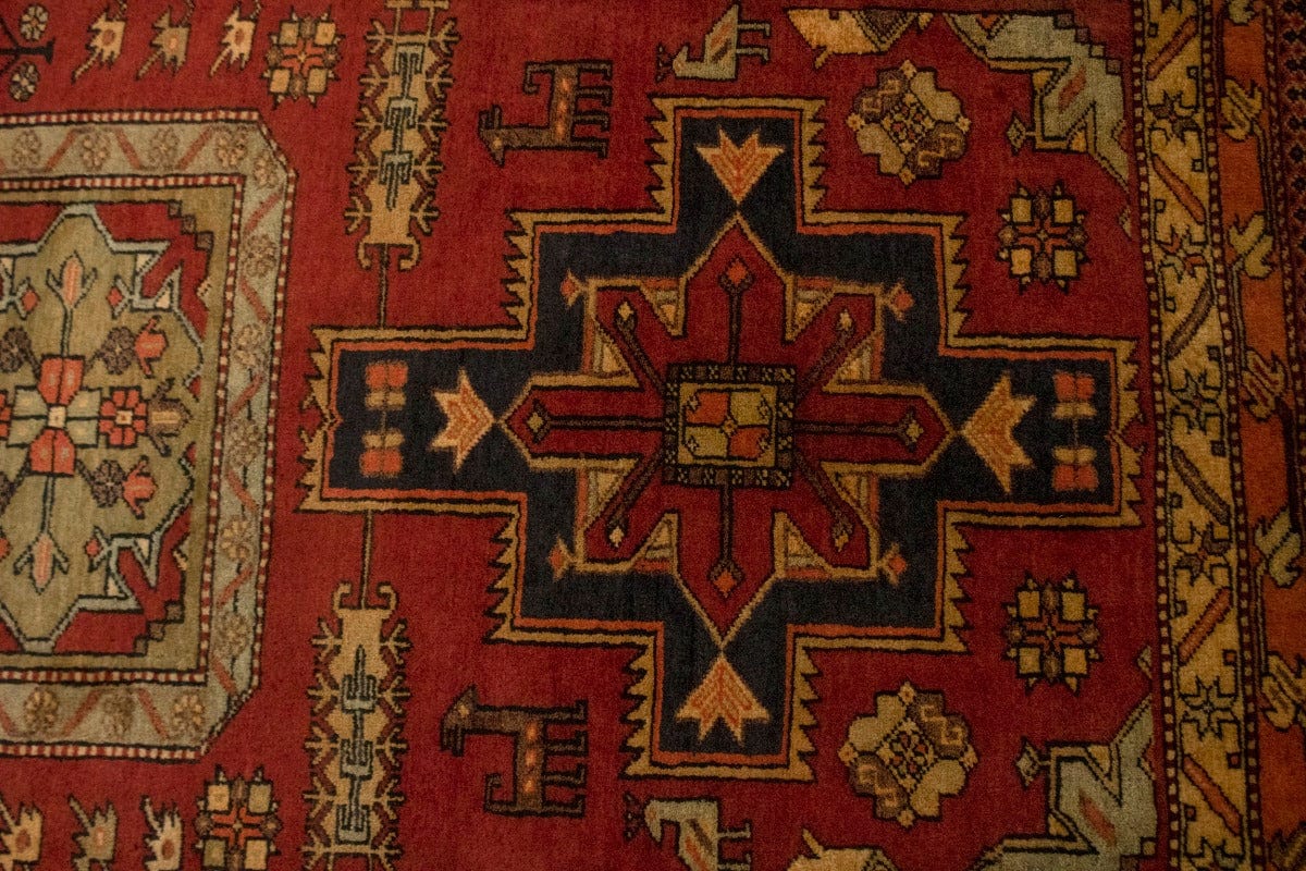 Vintage Red Geometric 4X11 Ardebil Persian Runner Rug