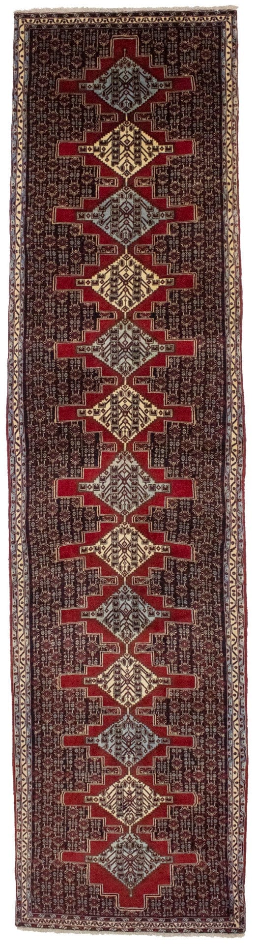 Vintage Geometric 3X13 Bidjar Sanneh Persian Runner Rug