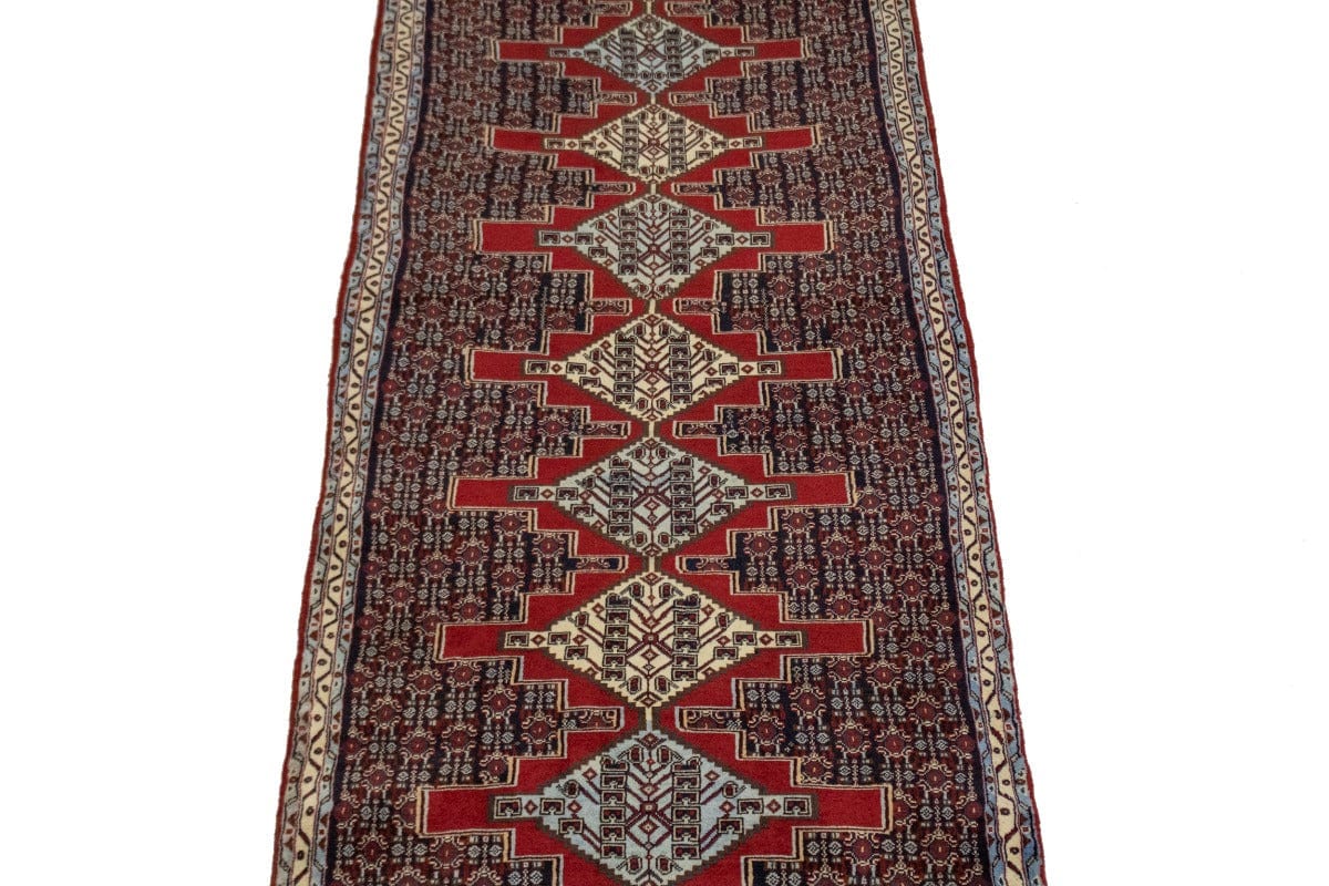 Vintage Geometric 3X13 Bidjar Sanneh Persian Runner Rug