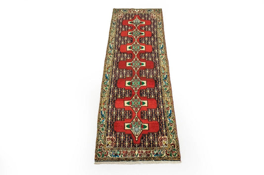 Vintage Red Floral 3X10 Bidjar Persian Runner Rug