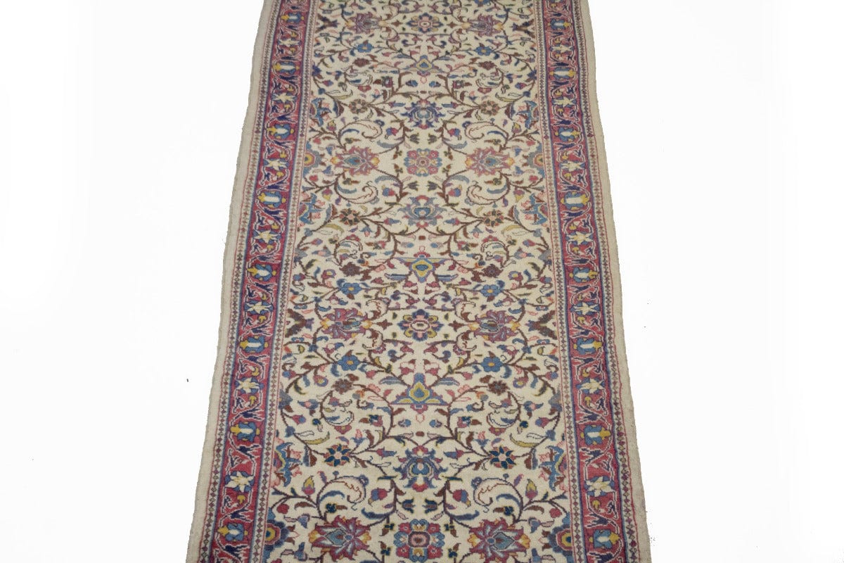 Vintage Cream Floral 3X11 Sarouk Persian Runner Rug