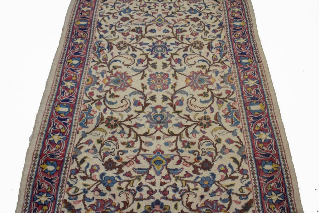 Vintage Cream Floral 3X11 Sarouk Persian Runner Rug