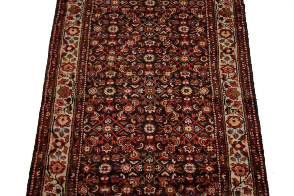 Vintage Dark Purple-navy Tribal 4X10 Hamedan Persian Runner Rug