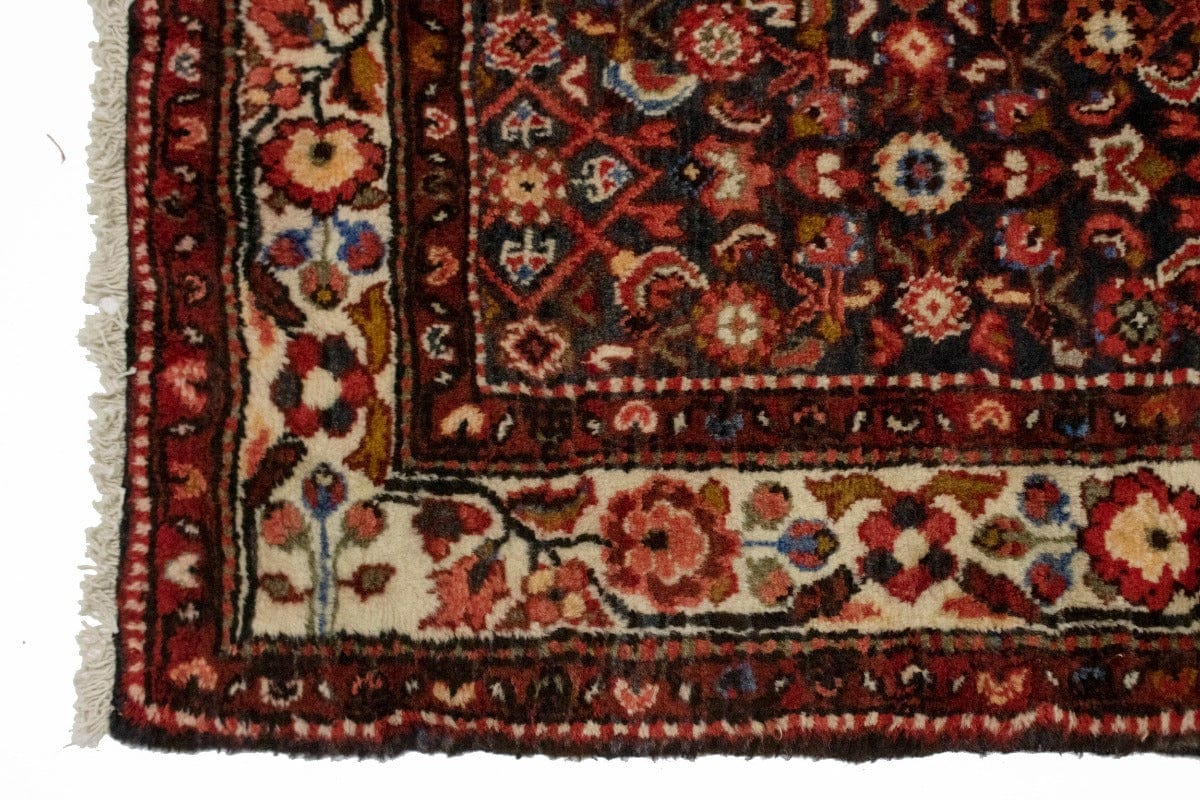 Vintage Dark Purple-navy Tribal 4X10 Hamedan Persian Runner Rug