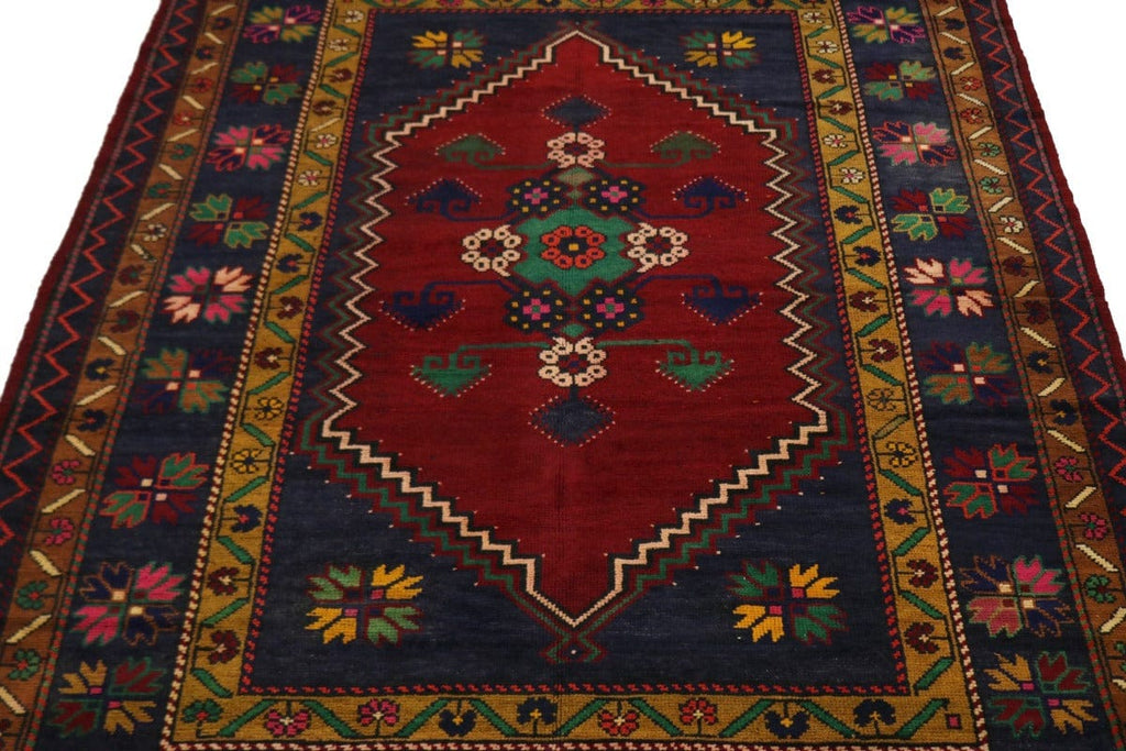Vintage Red Tribal 7X11 Kazak Turkish Oriental Rug