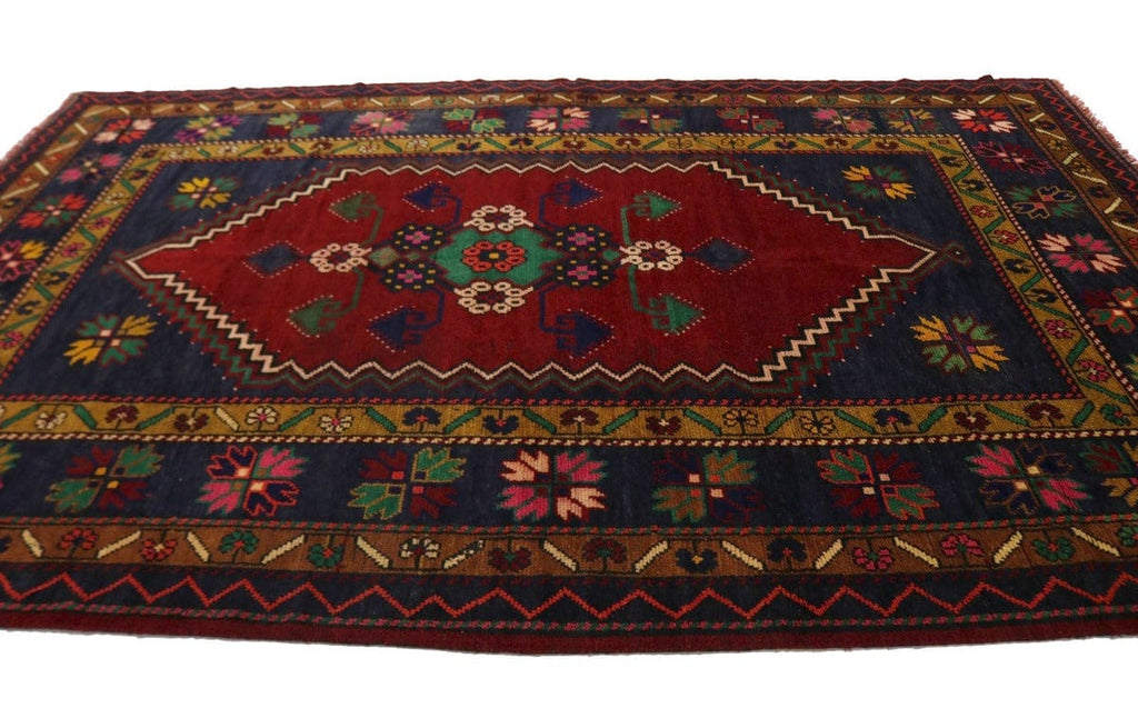 Vintage Red Tribal 7X11 Kazak Turkish Oriental Rug