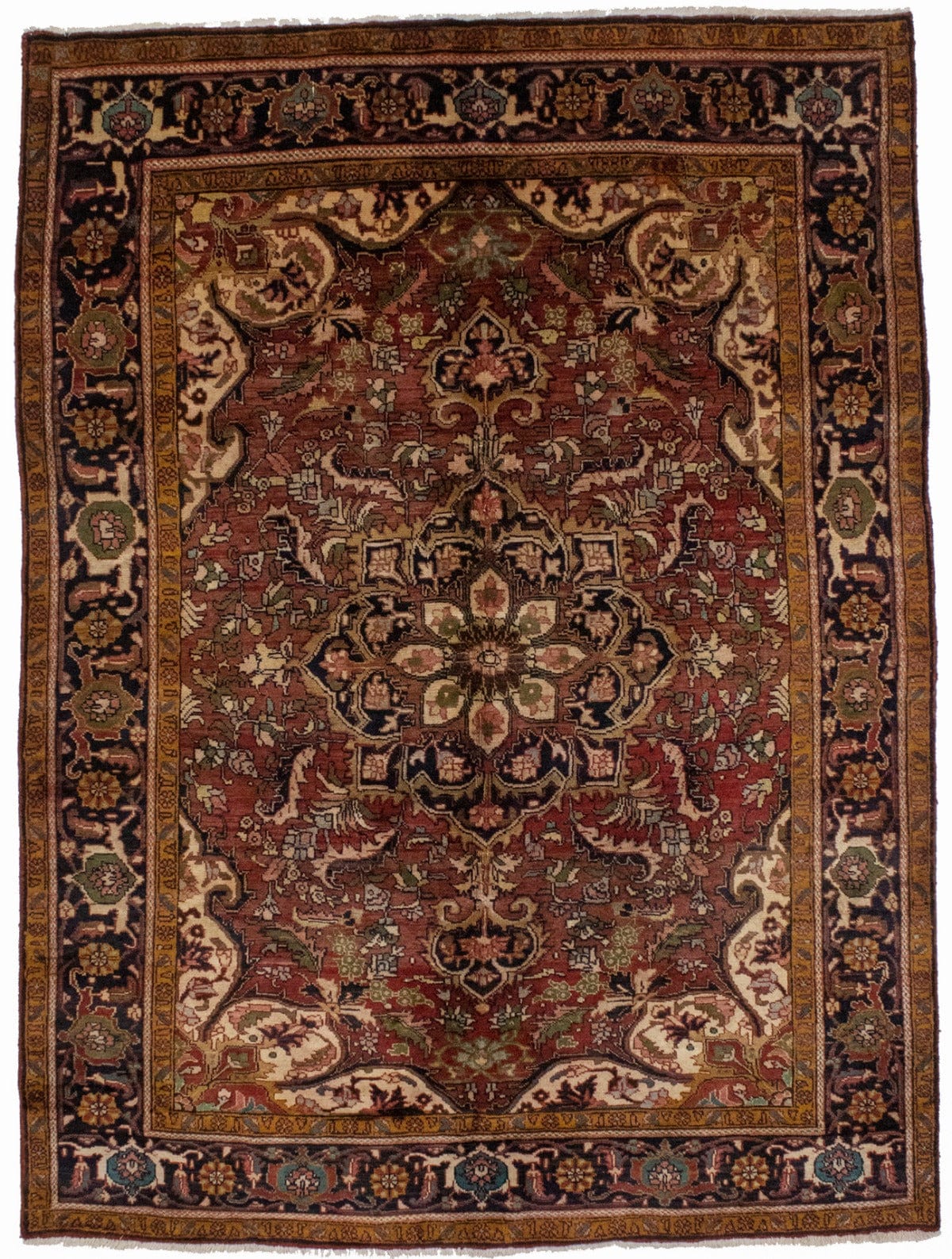 Semi Antique Brick Red Floral 7X9 Heriz Goravan Persian Rug