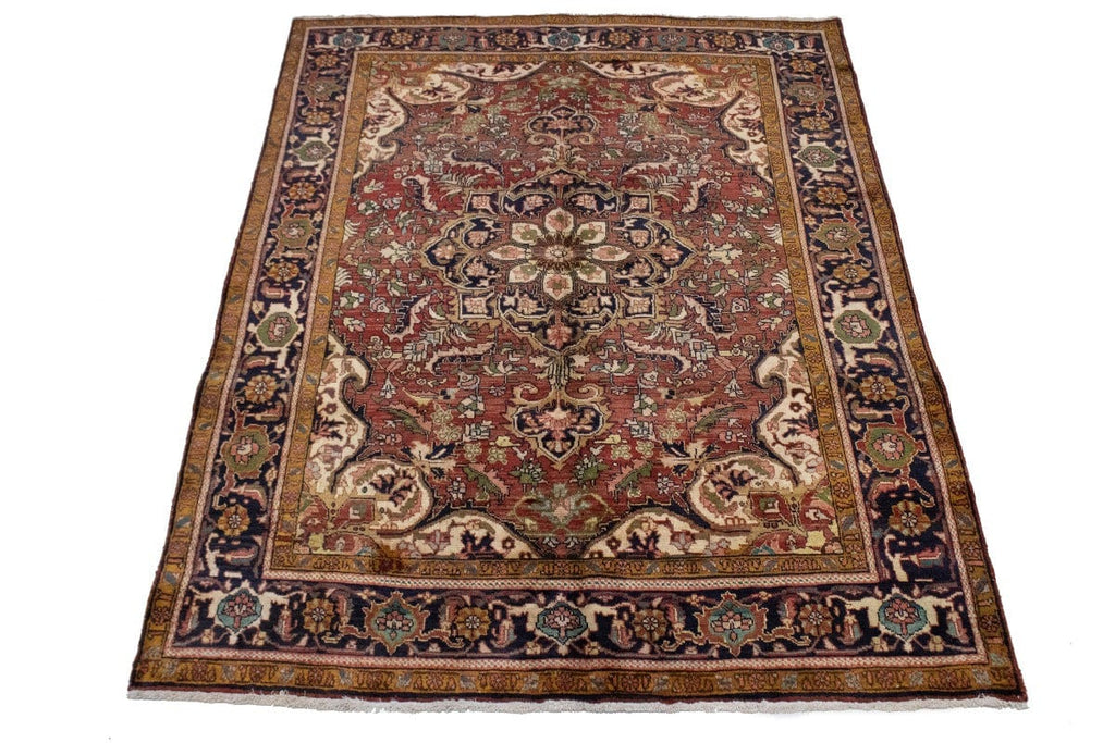 Semi Antique Brick Red Floral 7X9 Heriz Goravan Persian Rug