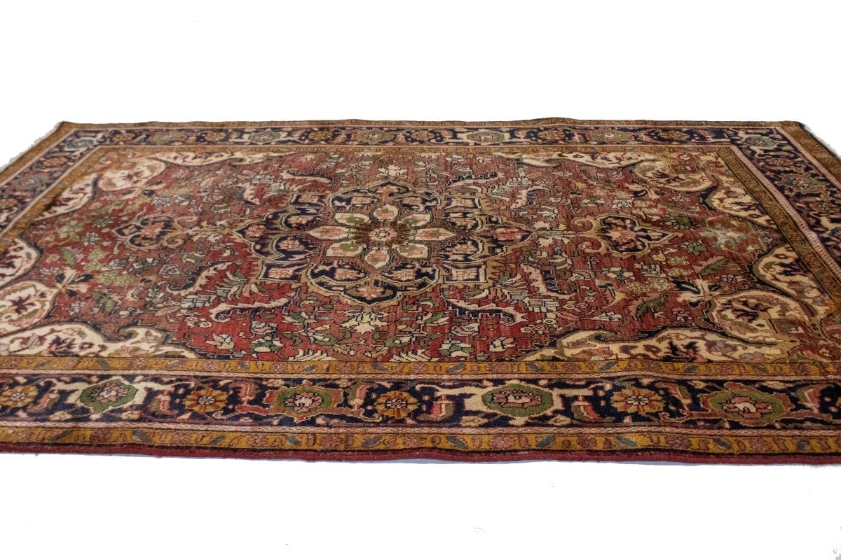 Semi Antique Brick Red Floral 7X9 Heriz Goravan Persian Rug