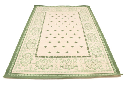 Cream Green Floral 6X8 Machine-Made Modern Rug