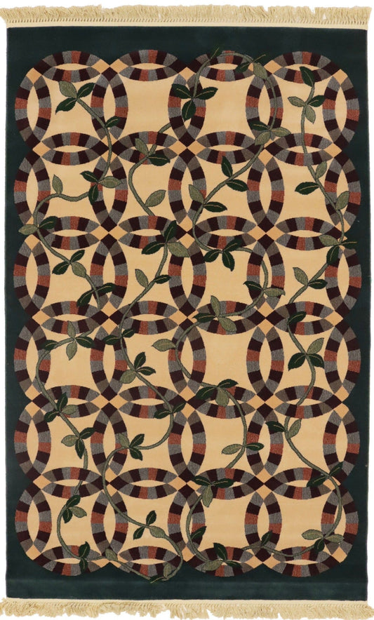 Beige Floral Machine-Made 5X8 Modern Rug