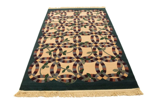 Beige Floral Machine-Made 5X8 Modern Rug