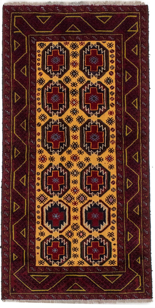 Vintage Tuscany Yellow Tribal 3X6 Balouch Persian Rug