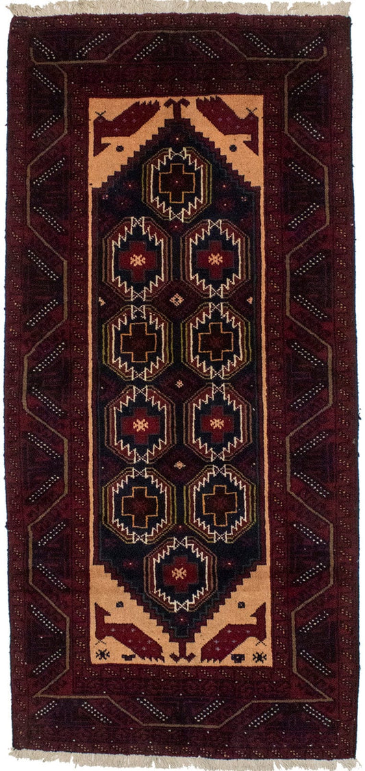 Vintage Red Tribal 3X7 Balouch Persian Rug