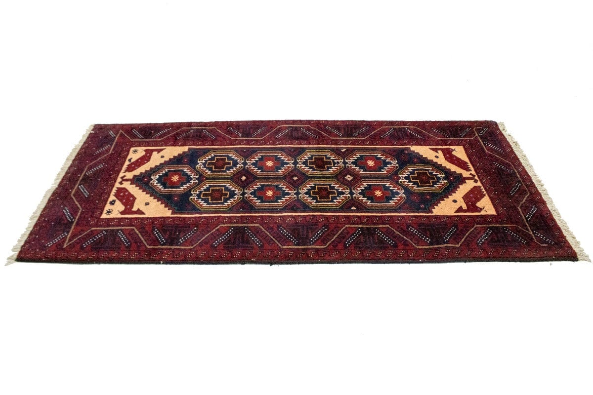Vintage Red Tribal 3X7 Balouch Persian Rug