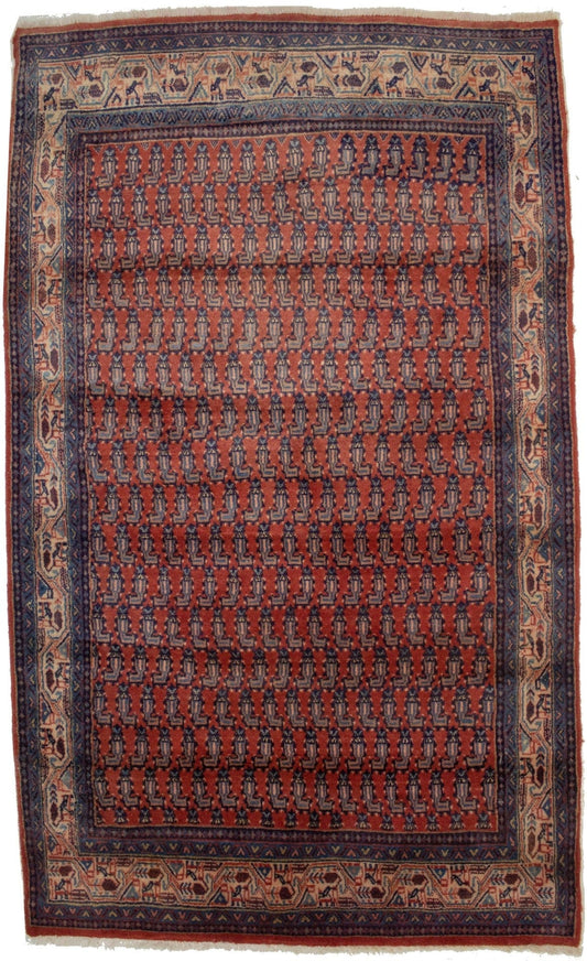 Vintage Orange-red Tribal 4X7 Botemir Persian Rug