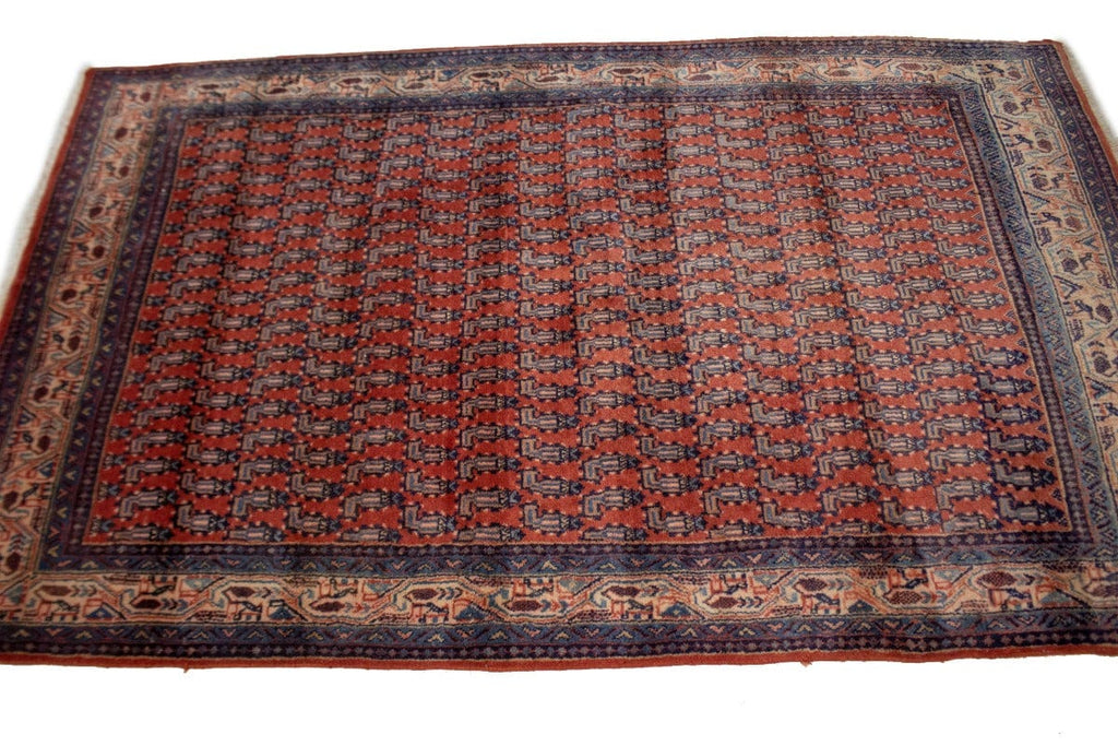 Vintage Orange-red Tribal 4X7 Botemir Persian Rug