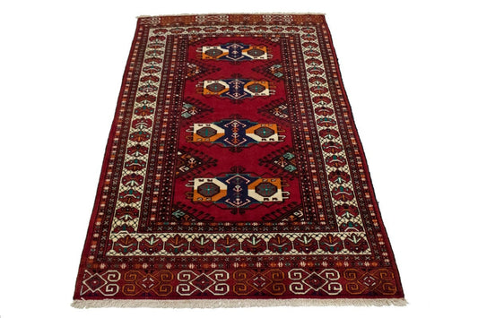 Vintage Red Tribal 4X7 Turkoman Persian Rug