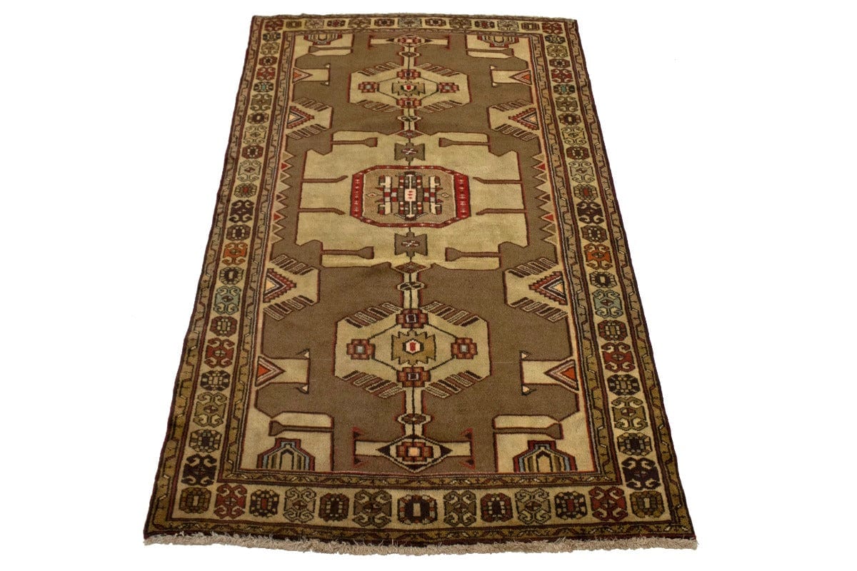 Vintage Khaki Tribal 4X7 Hamedan Persian Rug