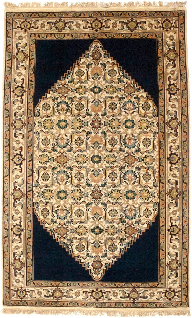Dark Navy Geometric Floral 5X8 Indo-Bidjar Oriental Rug