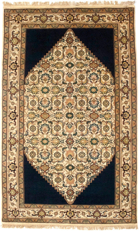 Dark Navy Geometric Floral 5X8 Indo-Bidjar Oriental Rug