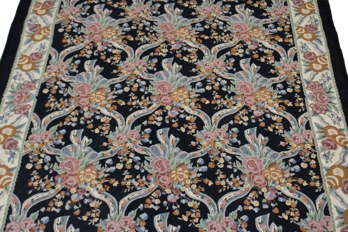 Black Floral Aubusson 8X10 Needlepoint Oriental Rug