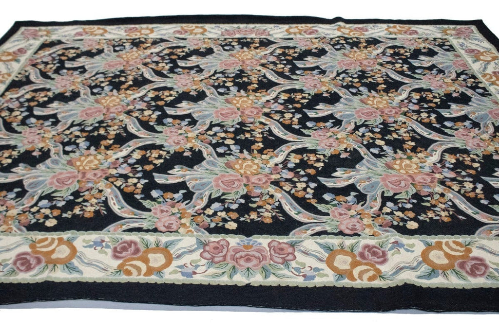 Black Floral Aubusson 8X10 Needlepoint Oriental Rug