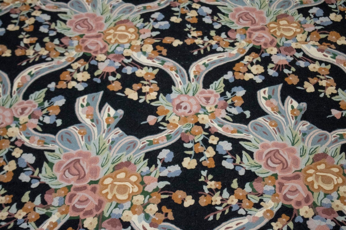 Black Floral Aubusson 8X10 Needlepoint Oriental Rug