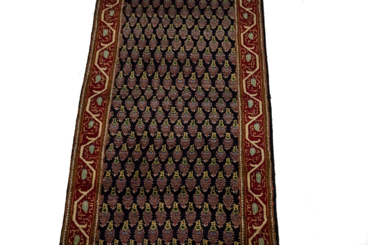 Vintage Dark Navy Floral Allover 3X11 Tabriz Persian Runner Rug