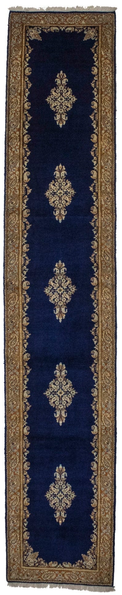 Vintage Navy Blue Classic 3X13 Kerman Persian Runner Rug