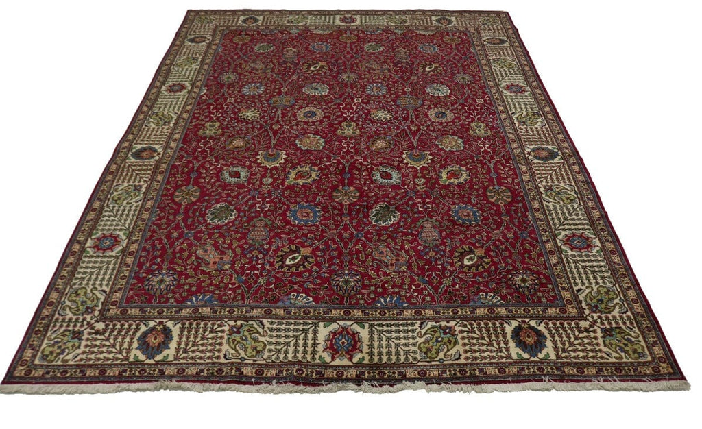 Vintage Fuchsia-Rose Traditional 11X15 Tabriz Persian Rug