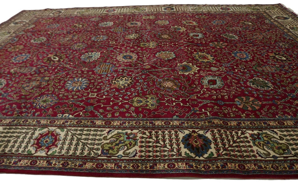 Vintage Fuchsia-Rose Traditional 11X15 Tabriz Persian Rug