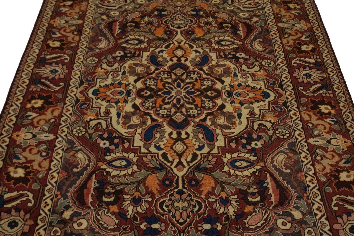 Vintage Brownish Red Floral 7'3X10'6 Bakhtiari Persian Rug